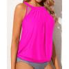 imageWomens High Neck Tankini Top  Blouson Bathing Suit Top Loose Fit Swim Top 2025 Modest Swimsuit Top No BottomHot Pink