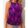 imageWomens High Neck Tankini Top  Blouson Bathing Suit Top Loose Fit Swim Top 2025 Modest Swimsuit Top No BottomPurple Leaf