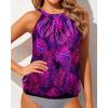 imageWomens High Neck Tankini Top  Blouson Bathing Suit Top Loose Fit Swim Top 2025 Modest Swimsuit Top No BottomPurple Leaf