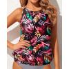 imageWomens High Neck Tankini Top  Blouson Bathing Suit Top Loose Fit Swim Top 2025 Modest Swimsuit Top No BottomRed Leaves