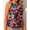 imageWomens High Neck Tankini Top  Blouson Bathing Suit Top Loose Fit Swim Top 2025 Modest Swimsuit Top No BottomRed Leaves