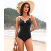 imageWomens One Piece Swimsuit Tummy Control  Slimming Bathing Suit V Wired Full Coverage 2025 SwimwearBlack and White