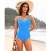 imageWomens One Piece Swimsuit Tummy Control  Slimming Bathing Suit V Wired Full Coverage 2025 SwimwearBlue and Green Block