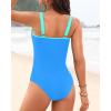 imageWomens One Piece Swimsuit Tummy Control  Slimming Bathing Suit V Wired Full Coverage 2025 SwimwearBlue and Green Block