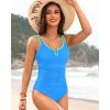 imageWomens One Piece Swimsuit Tummy Control  Slimming Bathing Suit V Wired Full Coverage 2025 SwimwearBlue and Green Block