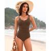 imageWomens One Piece Swimsuit Tummy Control  Slimming Bathing Suit V Wired Full Coverage 2025 SwimwearBrown