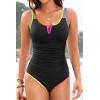 imageWomens One Piece Swimsuit Tummy Control  Slimming Bathing Suit V Wired Full Coverage 2025 SwimwearColorful Black