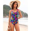 imageWomens One Piece Swimsuit Tummy Control  Slimming Bathing Suit V Wired Full Coverage 2025 SwimwearColorful Leaves