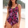 imageWomens One Piece Swimsuit Tummy Control  Slimming Bathing Suit V Wired Full Coverage 2025 SwimwearPink Leaves