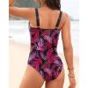 imageWomens One Piece Swimsuit Tummy Control  Slimming Bathing Suit V Wired Full Coverage 2025 SwimwearPink Leaves