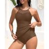 imageWomens Swim Dress One Piece  Swimsuit with Skirt Tummy Control Bathing Suit High Neck Mesh Swimwear 2025Brown