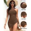 imageWomens Swim Dress One Piece  Swimsuit with Skirt Tummy Control Bathing Suit High Neck Mesh Swimwear 2025Brown