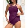 imageWomens Swim Dress One Piece  Swimsuit with Skirt Tummy Control Bathing Suit High Neck Mesh Swimwear 2025Purple