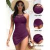 imageWomens Swim Dress One Piece  Swimsuit with Skirt Tummy Control Bathing Suit High Neck Mesh Swimwear 2025Purple