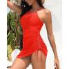 imageWomens Swim Dress One Piece  Swimsuit with Skirt Tummy Control Bathing Suit High Neck Mesh Swimwear 2025Red