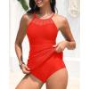 imageWomens Swim Dress One Piece  Swimsuit with Skirt Tummy Control Bathing Suit High Neck Mesh Swimwear 2025Red