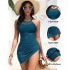 imageWomens Swim Dress One Piece  Swimsuit with Skirt Tummy Control Bathing Suit High Neck Mesh Swimwear 2025Teal