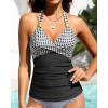 imageWomens Tankini Top Only  Halter Swim Top 2025 Tummy Control Bathing Suit Top No BottomGray Plaid and Black