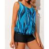 imageYonique Blouson Tankini Swimsuits for Women 2 Piece Bathing Suits Tops with Boyshorts Modest Loose Fit SwimwearBlue Wavy Pattern