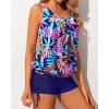 imageYonique Blouson Tankini Swimsuits for Women 2 Piece Bathing Suits Tops with Boyshorts Modest Loose Fit SwimwearNavy and Leaves