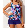 imageYonique Blouson Tankini Swimsuits for Women 2 Piece Bathing Suits Tops with Boyshorts Modest Loose Fit SwimwearNavy and Leaves