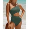 imageYonique Cutout One Piece Swimsuit Women  One Shoulder Bathing Suit Ribbed Swimwear 2025 MonokiniArmy Green
