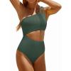 imageYonique Cutout One Piece Swimsuit Women  One Shoulder Bathing Suit Ribbed Swimwear 2025 MonokiniArmy Green