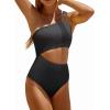 imageYonique Cutout One Piece Swimsuit Women  One Shoulder Bathing Suit Ribbed Swimwear 2025 MonokiniBlack