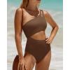 imageYonique Cutout One Piece Swimsuit Women  One Shoulder Bathing Suit Ribbed Swimwear 2025 MonokiniBrown