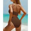 imageYonique Cutout One Piece Swimsuit Women  One Shoulder Bathing Suit Ribbed Swimwear 2025 MonokiniBrown