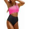 imageYonique Cutout One Piece Swimsuit Women  One Shoulder Bathing Suit Ribbed Swimwear 2025 MonokiniPink Black