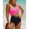 imageYonique Cutout One Piece Swimsuit Women  One Shoulder Bathing Suit Ribbed Swimwear 2025 MonokiniPink Black