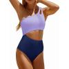 imageYonique Cutout One Piece Swimsuit Women  One Shoulder Bathing Suit Ribbed Swimwear 2025 MonokiniPurple Navy Blue