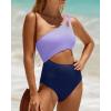 imageYonique Cutout One Piece Swimsuit Women  One Shoulder Bathing Suit Ribbed Swimwear 2025 MonokiniPurple Navy Blue