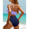 imageYonique Cutout One Piece Swimsuit Women  One Shoulder Bathing Suit Ribbed Swimwear 2025 MonokiniPurple Navy Blue