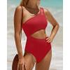 imageYonique Cutout One Piece Swimsuit Women  One Shoulder Bathing Suit Ribbed Swimwear 2025 MonokiniRed
