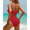 imageYonique Cutout One Piece Swimsuit Women  One Shoulder Bathing Suit Ribbed Swimwear 2025 MonokiniRed