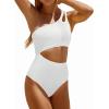 imageYonique Cutout One Piece Swimsuit Women  One Shoulder Bathing Suit Ribbed Swimwear 2025 MonokiniWhite