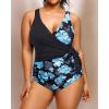 imageYonique Plus Size One Piece Swimsuits for Women Tummy Control Bathing Suits Full Coverage SwimwearBlue Floral