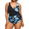 imageYonique Plus Size One Piece Swimsuits for Women Tummy Control Bathing Suits Full Coverage SwimwearBlue Floral