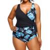 imageYonique Plus Size One Piece Swimsuits for Women Tummy Control Bathing Suits Full Coverage SwimwearBlue Floral