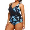 imageYonique Plus Size One Piece Swimsuits for Women Tummy Control Bathing Suits Full Coverage SwimwearBlue Floral