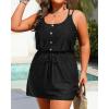 imageYonique Plus Size Swimsuit Cover Up  Hollow Out Button Down Beach Coverups Spaghetti Strap Bathing Suit 2025 Summer DressBlack