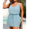 imageYonique Plus Size Swimsuit Cover Up  Hollow Out Button Down Beach Coverups Spaghetti Strap Bathing Suit 2025 Summer DressLight Blue