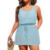 imageYonique Plus Size Swimsuit Cover Up  Hollow Out Button Down Beach Coverups Spaghetti Strap Bathing Suit 2025 Summer DressLight Blue