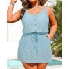 imageYonique Plus Size Swimsuit Cover Up  Hollow Out Button Down Beach Coverups Spaghetti Strap Bathing Suit 2025 Summer DressLight Blue