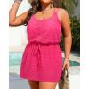imageYonique Plus Size Swimsuit Cover Up  Hollow Out Button Down Beach Coverups Spaghetti Strap Bathing Suit 2025 Summer DressPink
