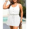 imageYonique Plus Size Swimsuit Cover Up  Hollow Out Button Down Beach Coverups Spaghetti Strap Bathing Suit 2025 Summer DressWhite