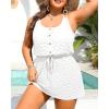 imageYonique Plus Size Swimsuit Cover Up  Hollow Out Button Down Beach Coverups Spaghetti Strap Bathing Suit 2025 Summer DressWhite