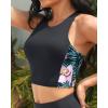 imageYonique Women High Waisted Bikini Two Piece Swimsuit Crop Bathing Suits Sporty Swimwear Bikini SetFlower Splicing